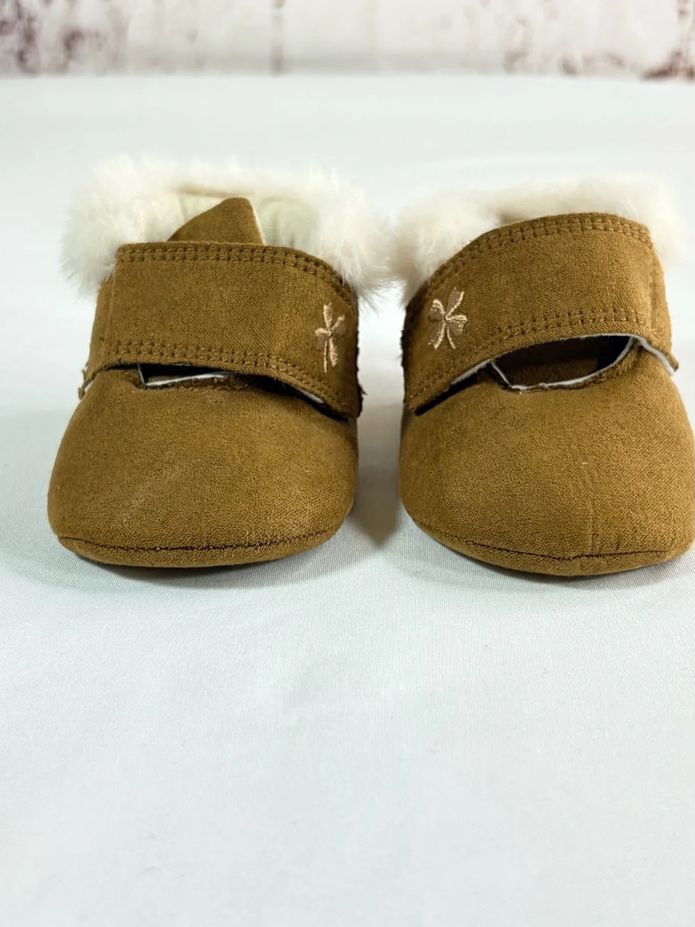 Lucky Brand Brown Faux-Suede Baby Walker Shoes with Cream Shearling